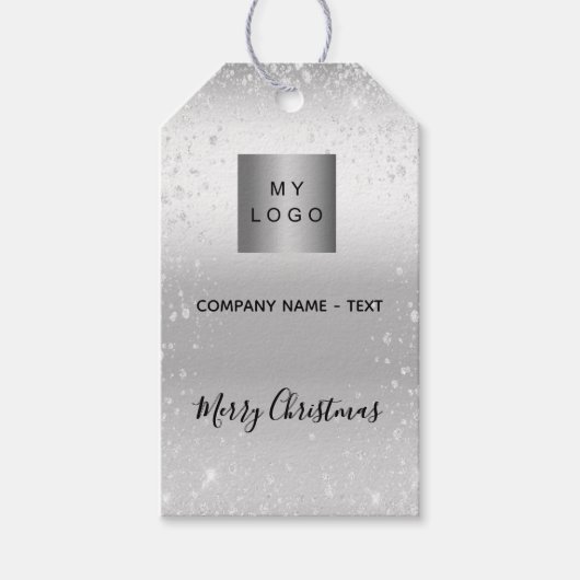 Kerst zilver glinsterend bedrijfslogo cadeaulabel (Voorkant)