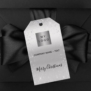 Kerst zilver glinsterend bedrijfslogo cadeaulabel