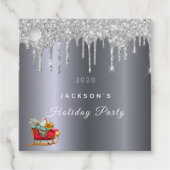 Kerst zilver glitter druppel rode slee bedankjes labels (Voorkant)