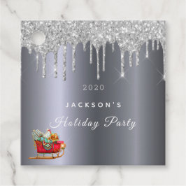 Kerst zilver glitter druppel rode slee bedankjes labels