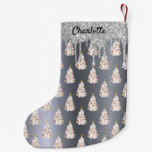 Kerst zilver glitters witte bomen monogram kleine kerstsok (Achterkant)