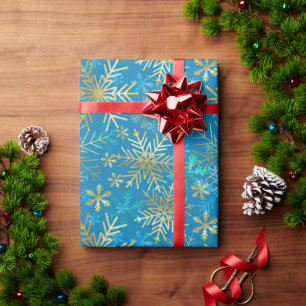 Kerst zilver goud blauw winter sneeuwvlokken cadeaupapier