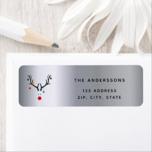 Kerst zilver grappig rendier etiket