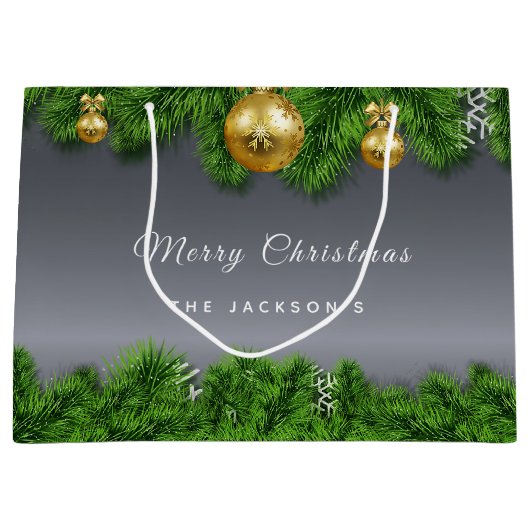 Kerst zilver groen goud ornament groot cadeauzakje (Voorkant)