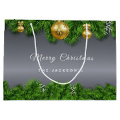 Kerst zilver groen goud ornament groot cadeauzakje (Achterkant)