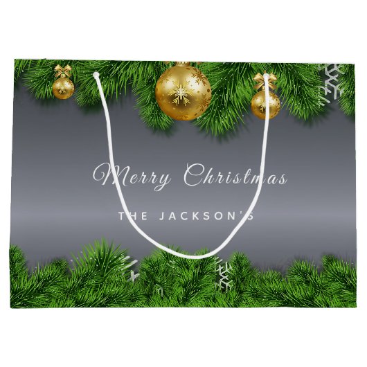 Kerst zilver groen goud ornament groot cadeauzakje (Achterkant)