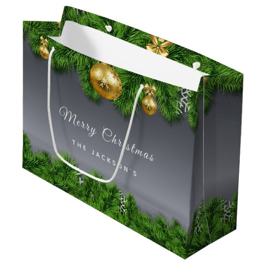 Kerst zilver groen goud ornament groot cadeauzakje (Voorkant Gekanteld)