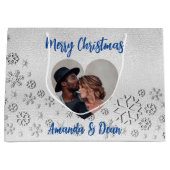 Kerst zilver sneeuw blauw foto hart groot cadeauzakje (Voorkant)