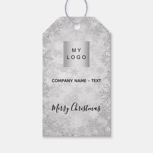 Kerst zilver sneeuw winter bedrijfslogo cadeaulabel (Voorkant)