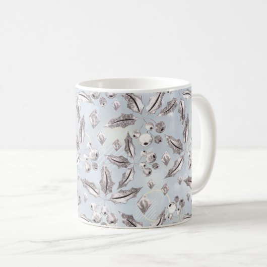Kerst, zilverdraden, wit, sneeuwvlokken, winter koffiemok (Voorkant rechts)