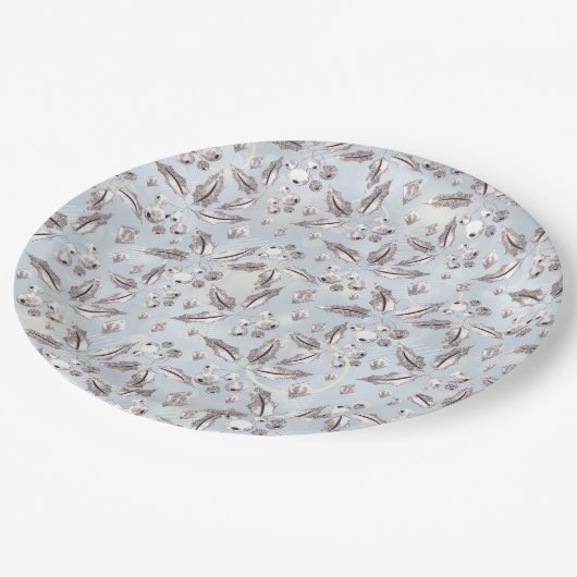 Kerst, zilverdraden, wit, sneeuwvlokken, winter papieren bordje (Gekanteld)