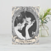 Kerst Zilveren Blad Krans Lijst Foto Feestdagenkaart (Staand voorkant)