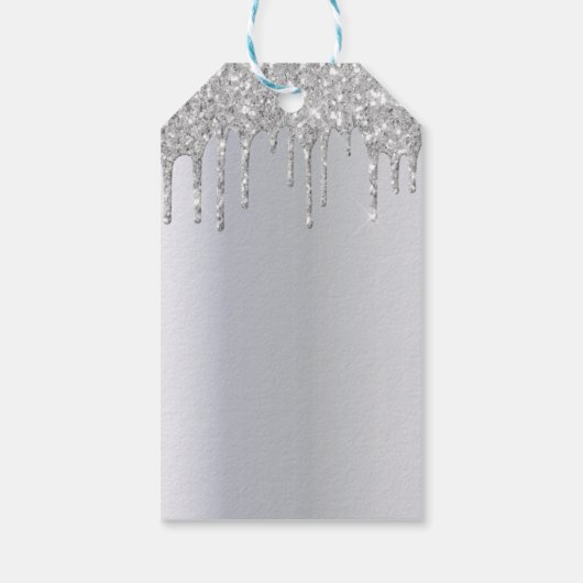 Kerst zilveren bomen glinster druppels cadeaulabel (Achterkant)