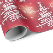 Kerst zilveren bomen rood cadeaupapier (Rol Hoek)