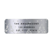 Kerst zilveren bosbomen retouradres etiket (Voorkant)