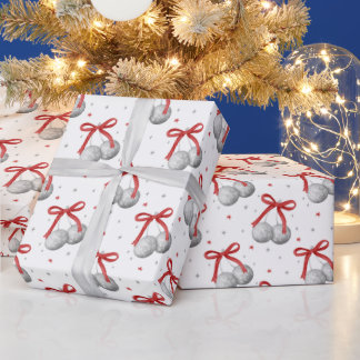 Kerst Zilveren Disco Bal Ornamenten met Rode Strik Cadeaupapier