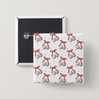 Kerst Zilveren Disco Bal Ornamenten met Rode Strik Vierkante Button 5,1 Cm