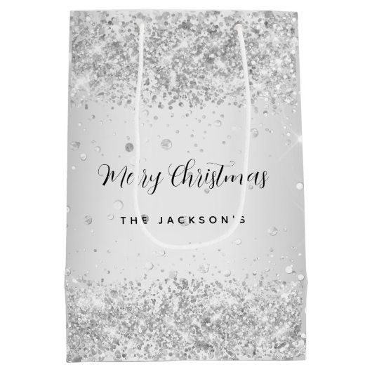Kerst zilveren glinsters naam medium cadeauzakje (Achterkant)
