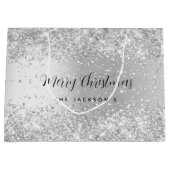 Kerst zilveren glitters naam  groot cadeauzakje (Voorkant)