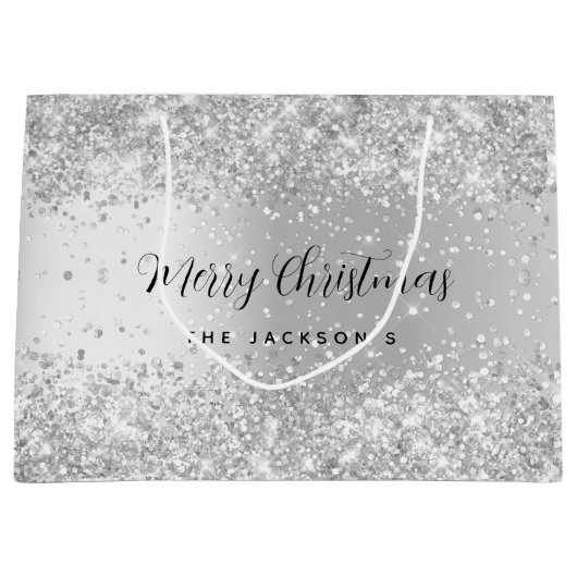 Kerst zilveren glitters naam  groot cadeauzakje (Voorkant)