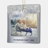 Kerst zilveren glitterslierten foto winter keramisch ornament (Links)