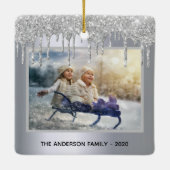Kerst zilveren glitterslierten foto winter keramisch ornament (Achterkant)