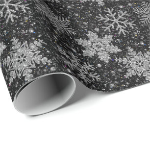 Kerst zilveren sprankelende sneeuwvlokken cadeaupapier