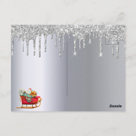 Kerst: zilverglitter briefkaart (Achterkant)