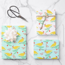 Kerst Zingend Kanariepatroon Inpakpapier Vel