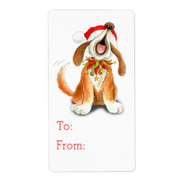 Kerst zingende hond cadeau label (van en naar)