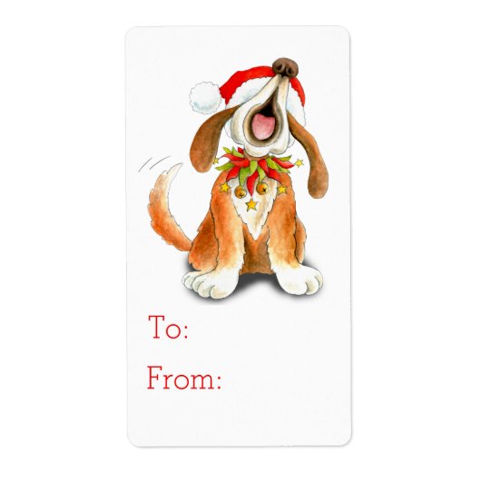 Kerst zingende hond cadeau label (van en naar) (Voorkant)