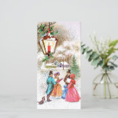 Kerst zingende kerstliederen onder lantaarn feestdagenkaart (Staand voorkant)
