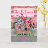 Kerst Zo vrolijk en helder in roze en groen Kaart (Gele Bloem)