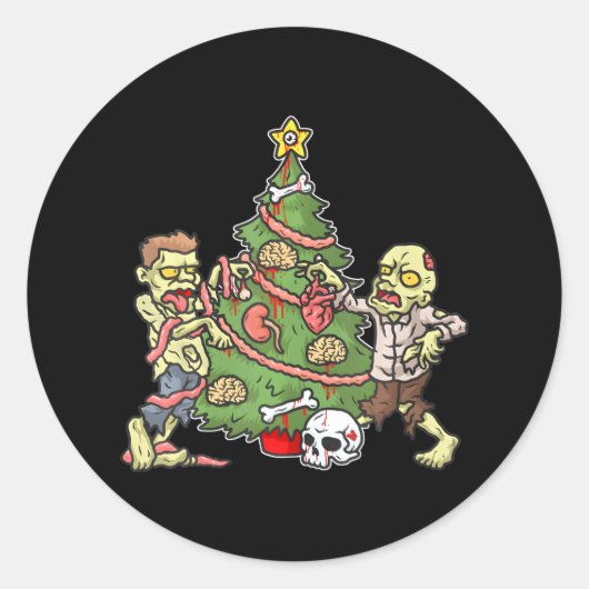 Kerst Zombie Kerstboom Mannen Zombies Ronde Sticker (Voorkant)