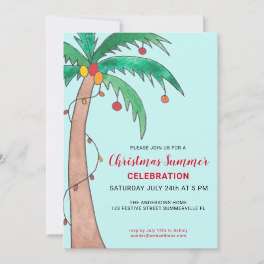 Kerst Zomer Feest Palmboom Feest Kaart (Voorkant)