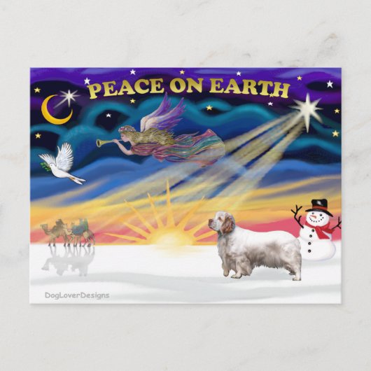 Kerst Zonsondergang - Clumber Spaniel Feestdagenkaart (Voorkant)
