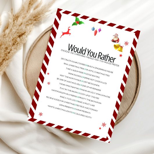 Kerst 'zou je liever' spelkaart kaart