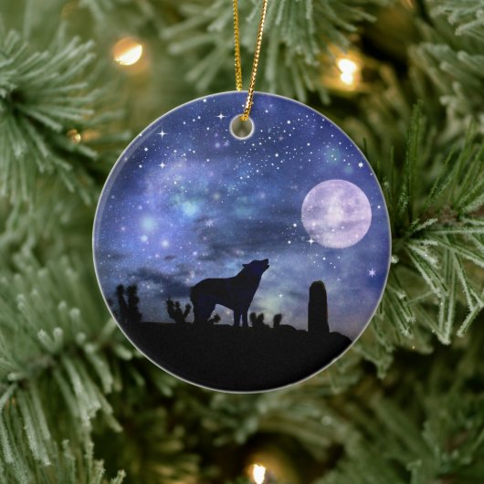 Kerst Zuidwestelijke Coyote en Cactus Keramisch Ornament (Boom)