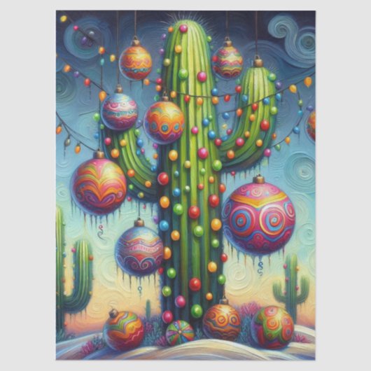 Kerst Zuidwesten Saguaro Cactus Decoupage Tissuepapier (Voorkant)
