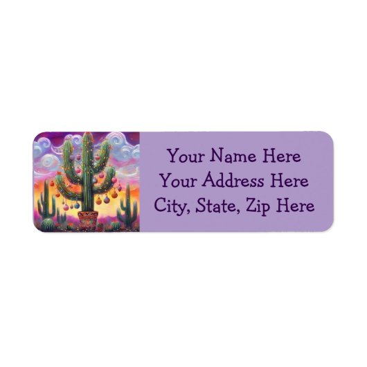 Kerst Zuidwesten Saguaro Cactus Retouradres Etiket (Voorkant)