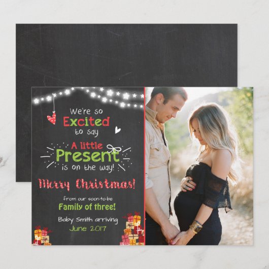 Kerst zwangerschap aankondiging kaart krijtbord (Voorkant / Achterkant)