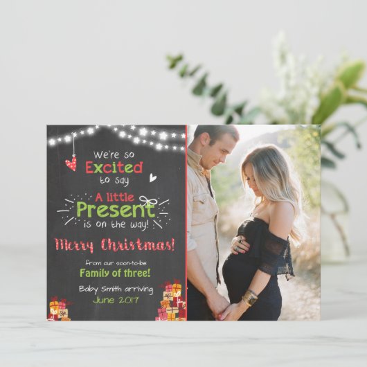 Kerst zwangerschap aankondiging kaart krijtbord (Staand voorkant)