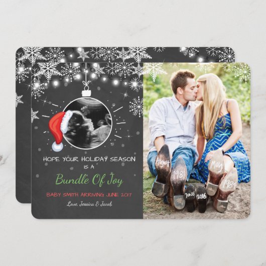 Kerst zwangerschap echo aankondiging Joy (Voorkant / Achterkant)