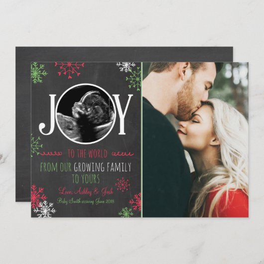 Kerst zwangerschap echo aankondiging Joy (Voorkant / Achterkant)