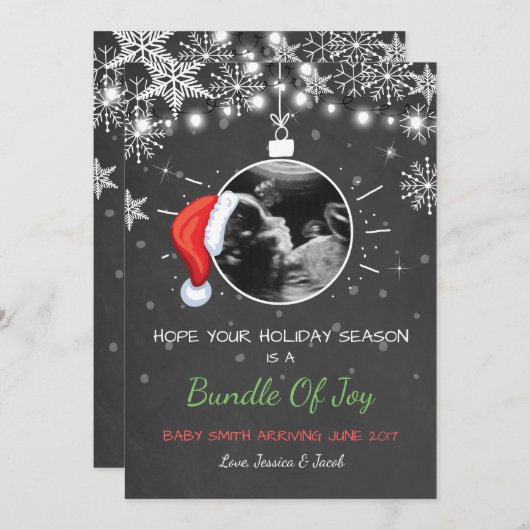 Kerst zwangerschap echo aankondiging Joy (Voorkant / Achterkant)