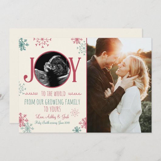 Kerst zwangerschap echo aankondiging Joy (Voorkant / Achterkant)
