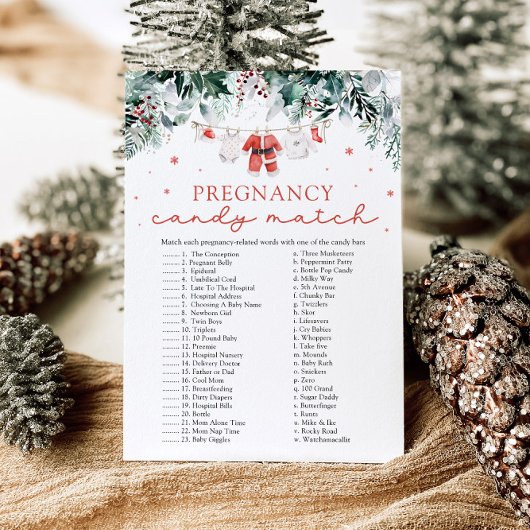 Kerst Zwangerschap Snoep Match Baby shower Game Kaart
