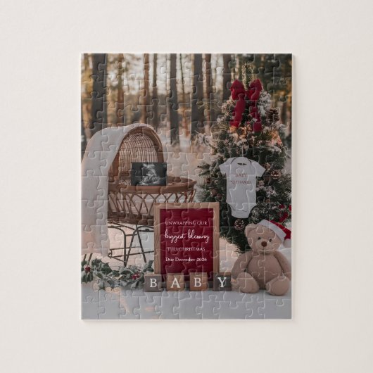 Kerst zwangerschapsaankondiging in de sneeuw legpuzzel (Verticaal)
