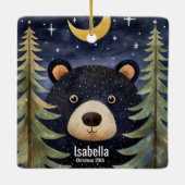 Kerst Zwart Beer Nacht Maan Forrest Keramisch Ornament (Achterkant)