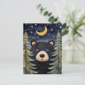 Kerst Zwart Beer Nachtmaan Bericht Feestdagenkaart (Staand voorkant)